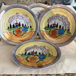 Set of 4 vintage hand painted Made in Japan dessert plates.